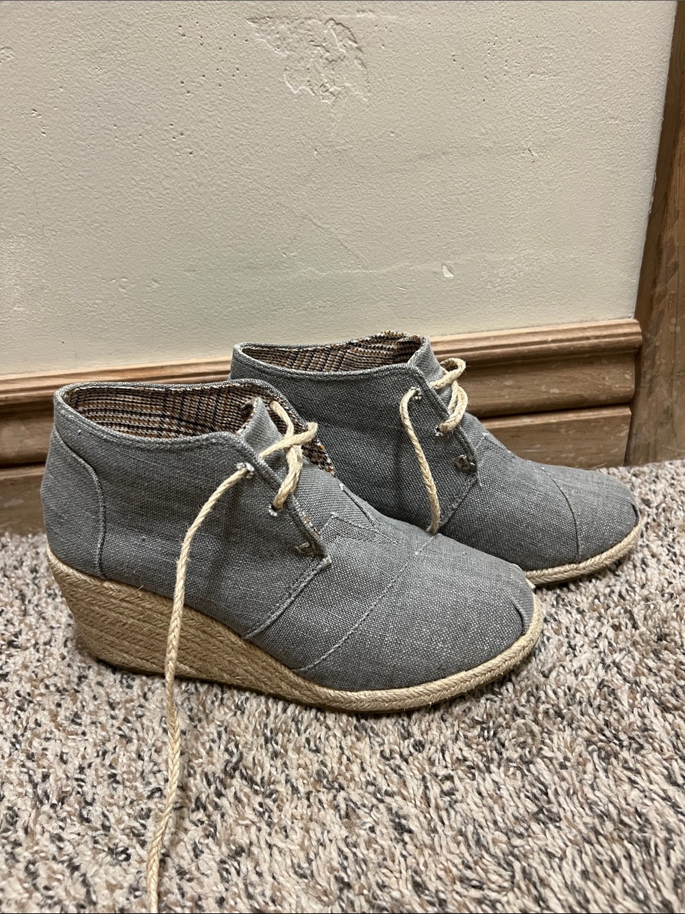 Corkys Gray Lace-Up Wedge Espadrille Booties